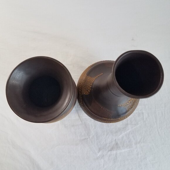 Royal Haeger Pottery Vase Set Brown Earth Wrap Volcanic Lava Orange Peel Glaze - Picture 8 of 15